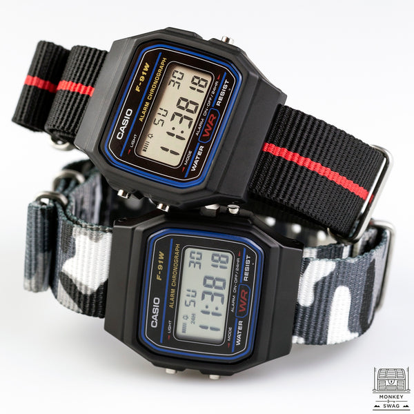 Casio F 91 Digital Watch With Nato Strap Mks Nato Straps