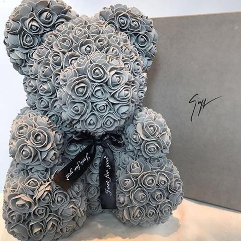 rose teddy bear grey