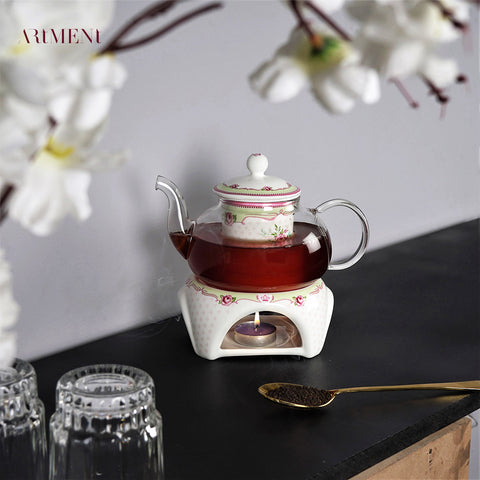 Surreal Double Walled Glass Teapot with Ceramic Stand