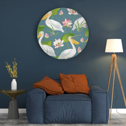 Pelicans Chilling with Lotuses Canvas