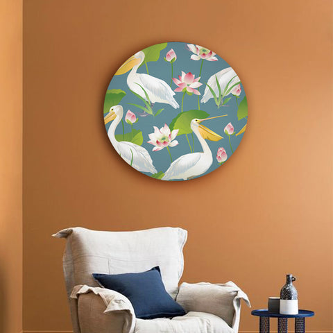 Pelicans Chilling with Lotuses Canvas