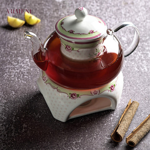 Surreal Double Walled Glass Teapot with Ceramic Stand