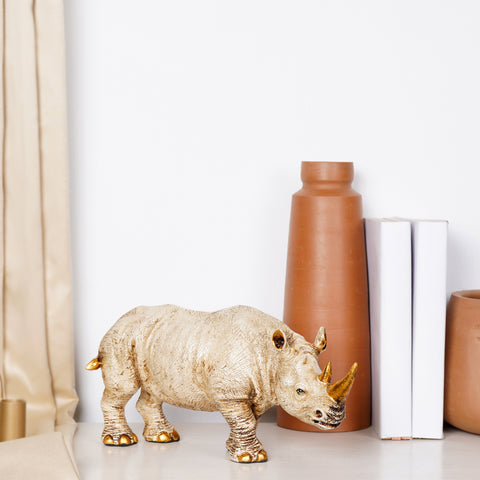 Golden-Horned Rhino Table Accent