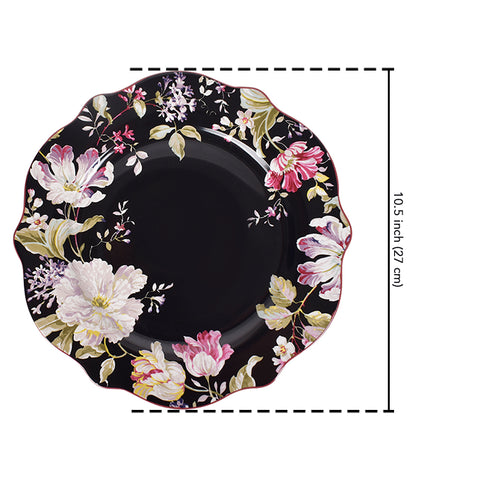 Victorian Black Floral Plate Set (1 Dinner plate + 1 Quarter plate)