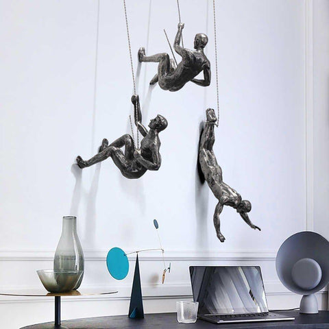 Rock Climbing Men Sculpture Wall Hanging