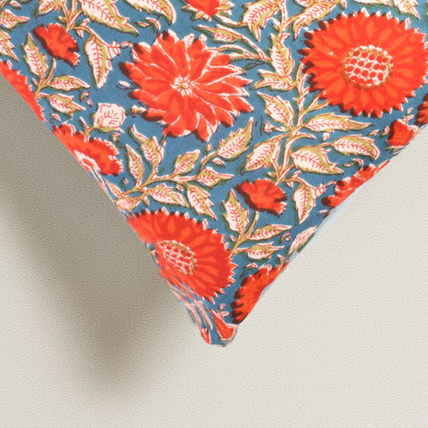 Bohemian Teal- Bloom Hand-Block Print Cushion