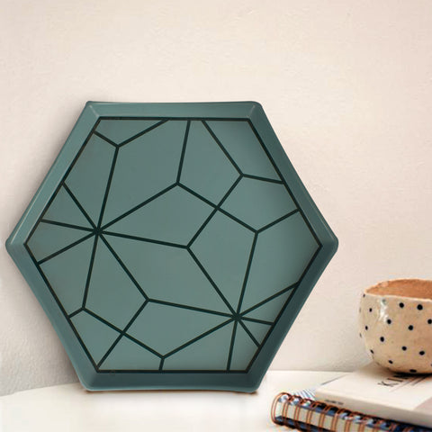 Hexagonal Aqua Patterned Serving tray