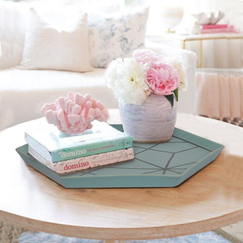 Hexagonal Aqua Patterned Serving tray