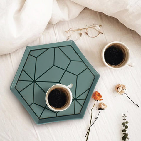 Hexagonal Aqua Patterned Serving tray