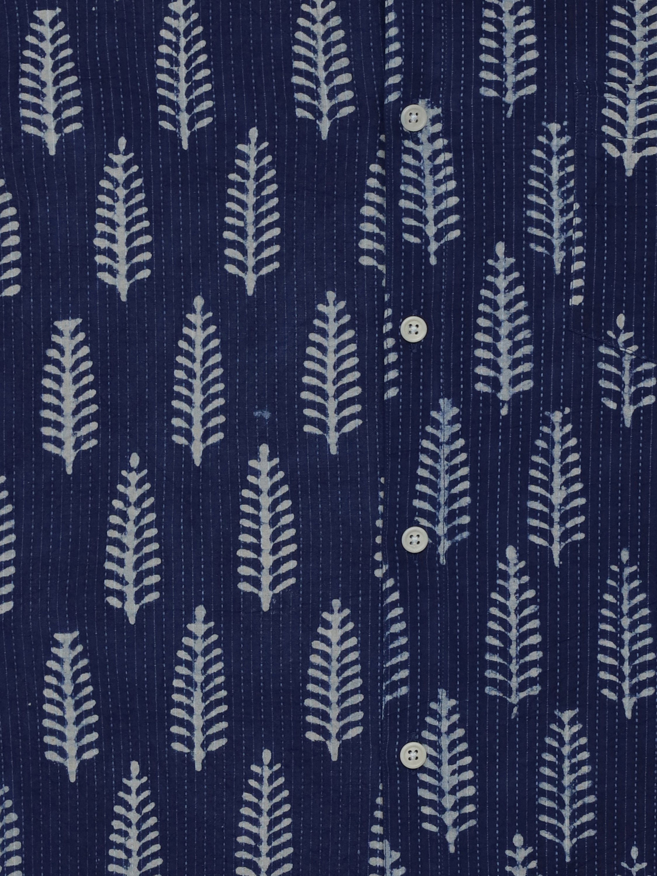 Short Sleeve Shirt - Hand printed Indigo Leaf