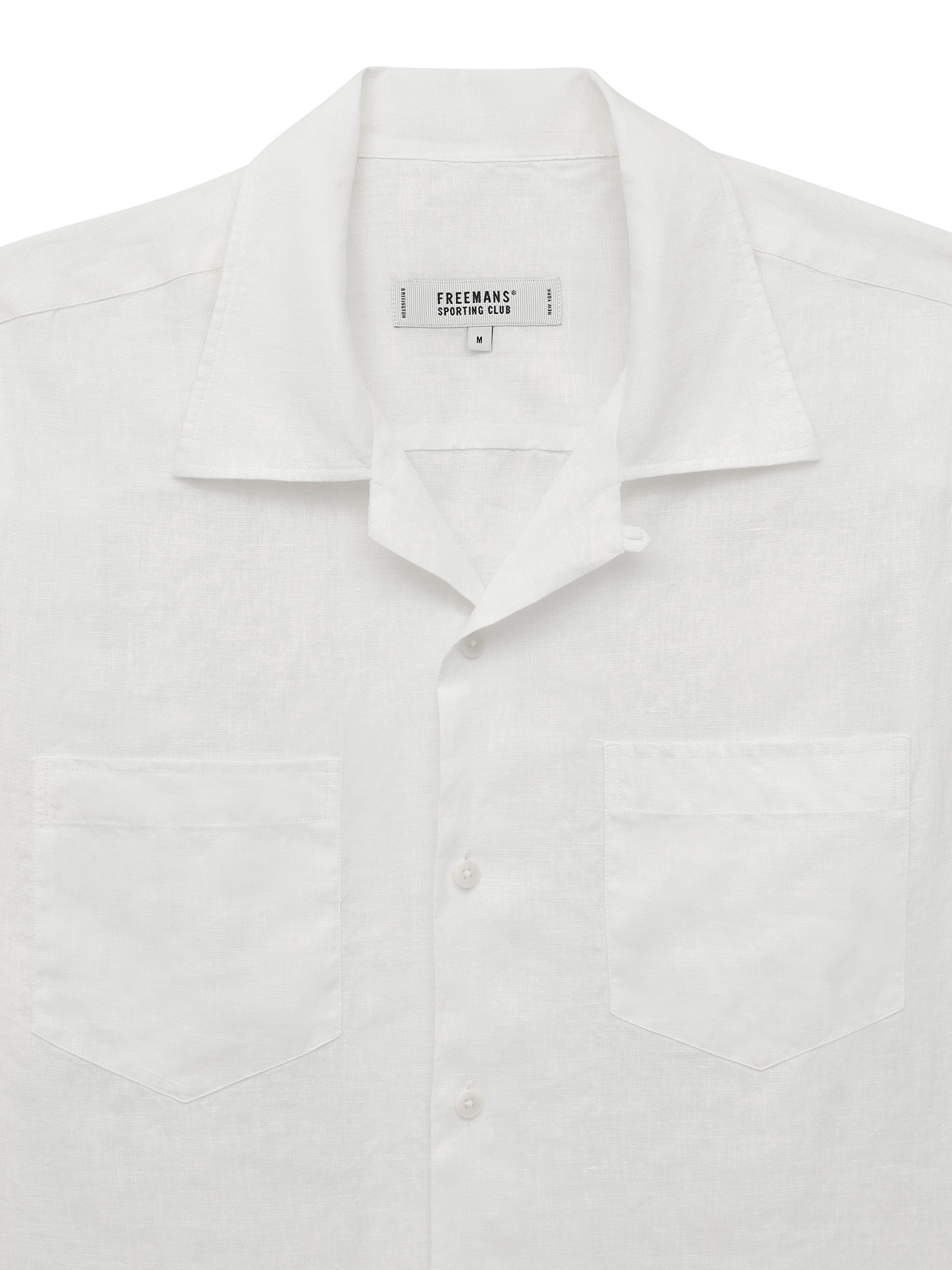 Short Sleeve Camp Collar Shirt - White Linen