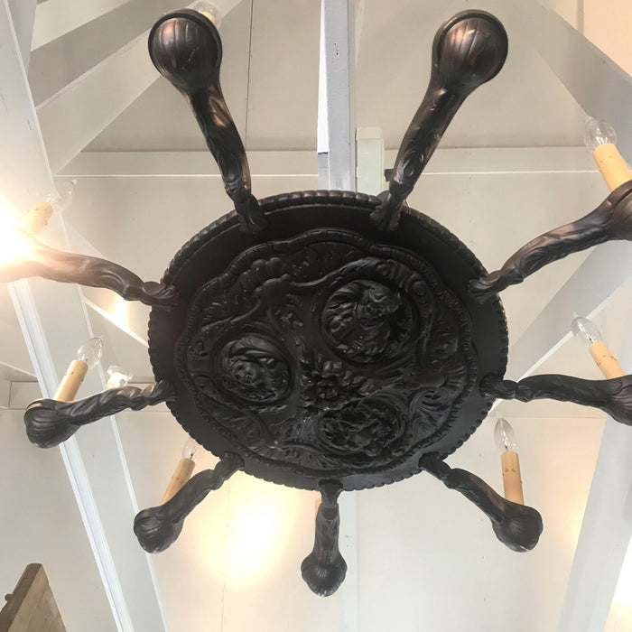 Period Bronze Chandelier Depicting Harvest of the Grapes/Wine Celebration