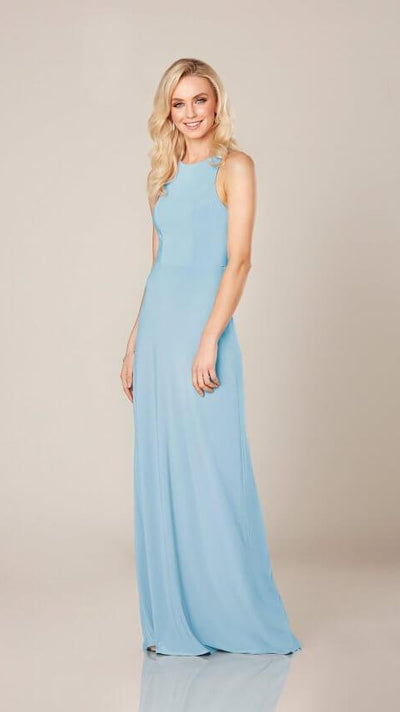 9356 Simple Bridesmaid Dress with mixed fabric detail