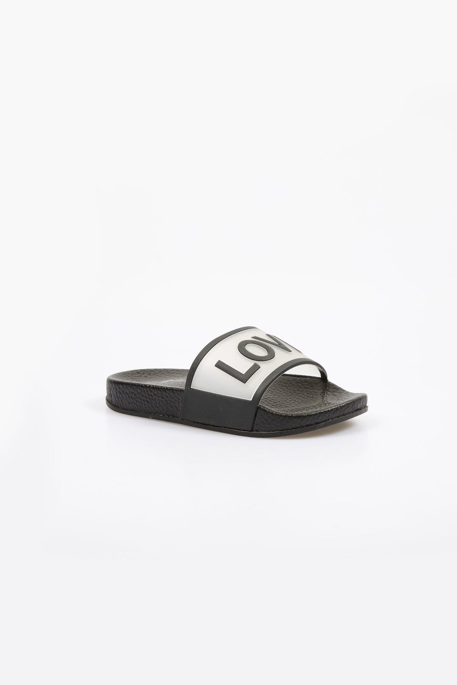 Love Printed Clear Strap Girls Sliders 