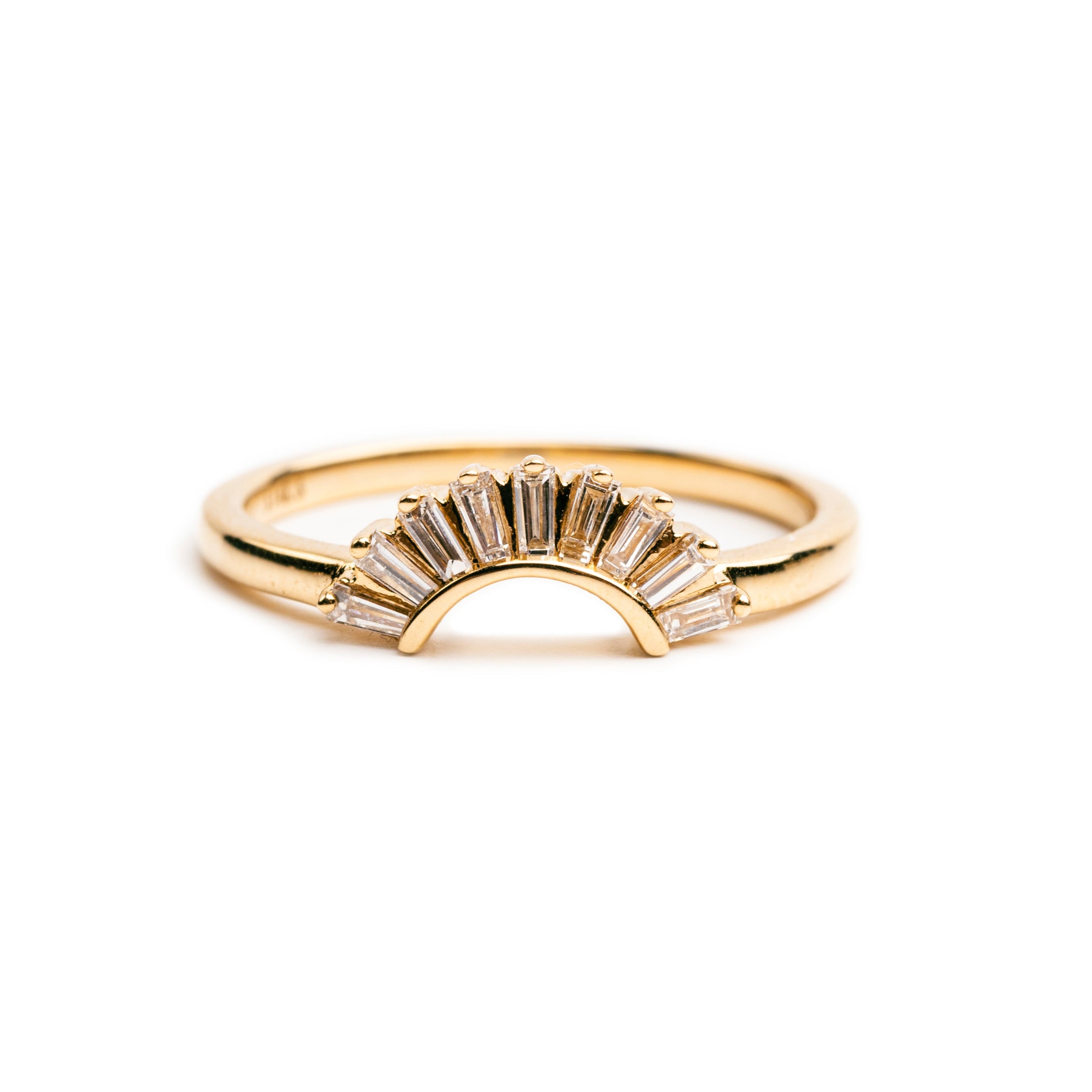 Sunburst Emerald Cut Diamond Wedding Band