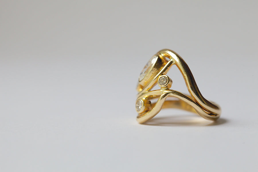 Organic Oval Diamond Engagement Ring Sculptural Split Band 14k Gold – MTD