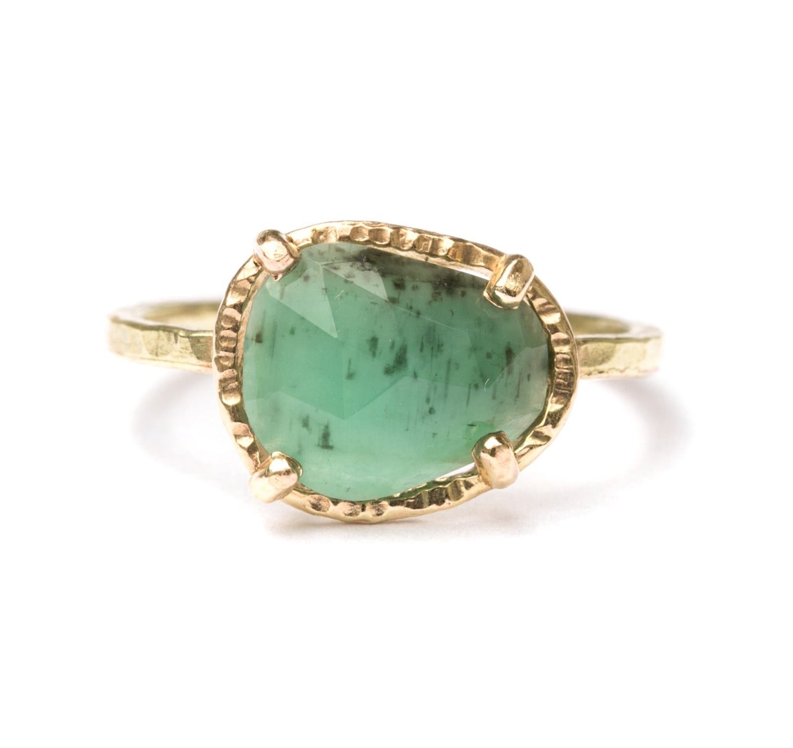 Emerald Sea | Rose Cut Emerald Hammered Halo and Hammered Band | MTD