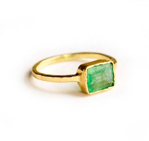 Emerald Engagement Ring Hammered 18k Gold#N# #N# #N# #N# – MTD