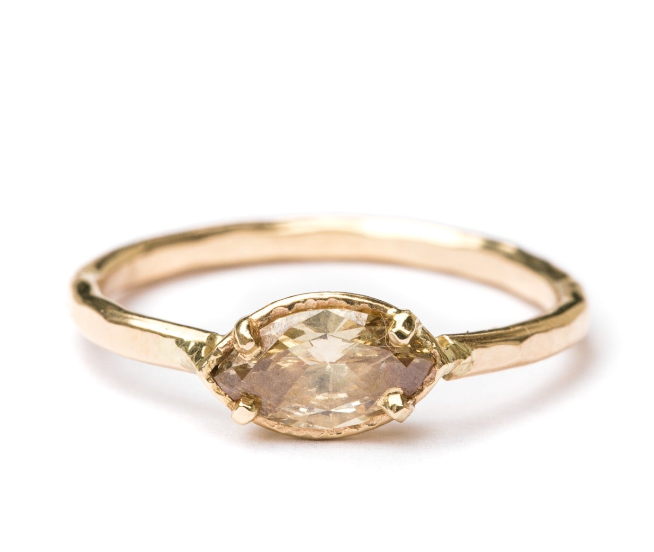 Kristin | Champagne Marquise Diamond East West Engagement Ring Hammered ...