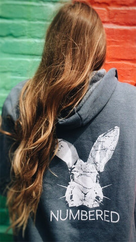 unisex blue slate zip hoodie fleece sweatshirt hare hair numbered