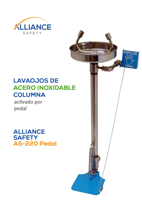 Lavaojos de Columna en Acero Inoxidable con Pedal, Alliance Safety AS-220 Pedal