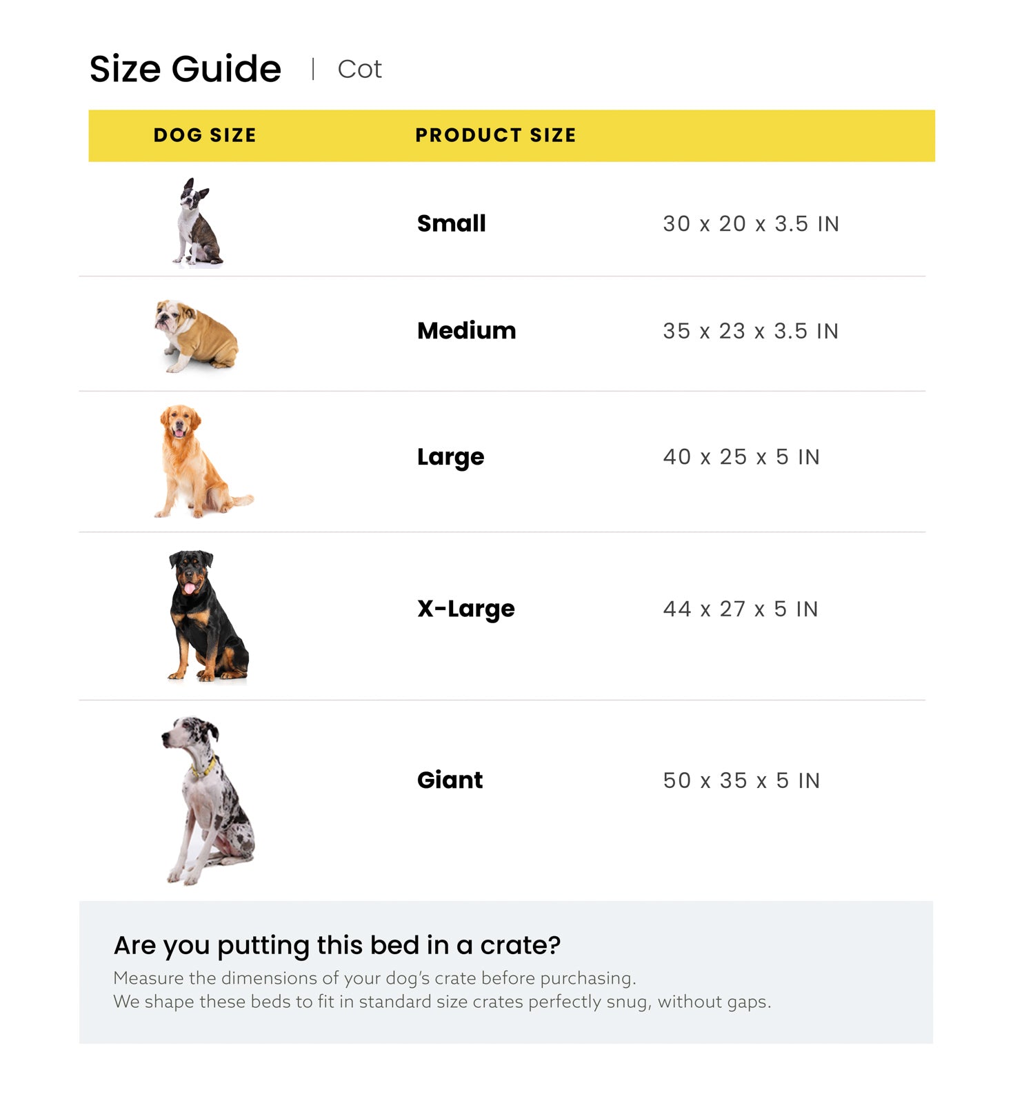 Pet Porter Size Chart