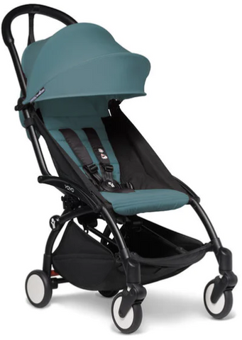 Babyzen YOYO 2 Stroller 6+ 2022 in aqua canopy on black frame