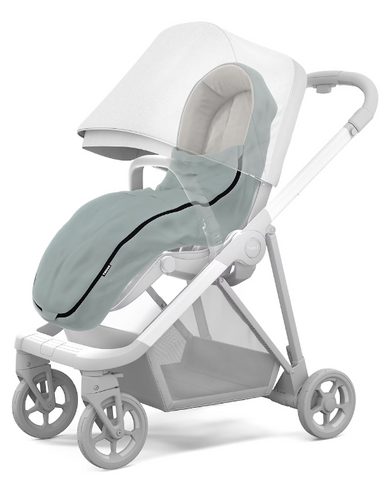 Thule Stroller Footmuff 2022 in alaska, a pale blue with fleece inside.