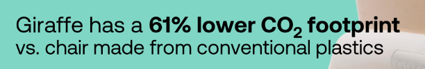 picture of text reading: The bugaboo giraffe has a 62% lower C02 footprint vs chairs made from conventional plasticsc