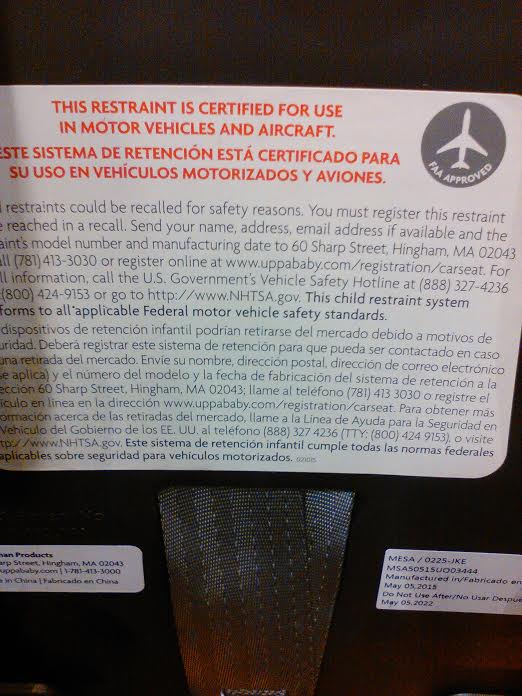 baby air travel car seat label 2