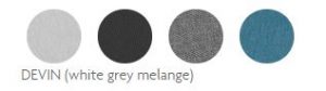 Light grey, black, dark grey, and blue circular color swatches for the UPPAbaby Minu.