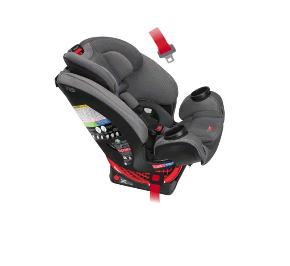 gif of the britax one 4 life car seat being installed with a seatbelt.