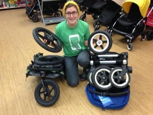 Julia with Bugaboo tires on the right, BOB tires on the left.