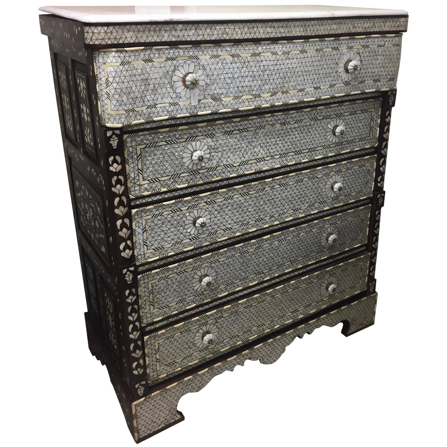 Syrian Mother Of Pearl Five Drawer Dresser Haskell Antiques