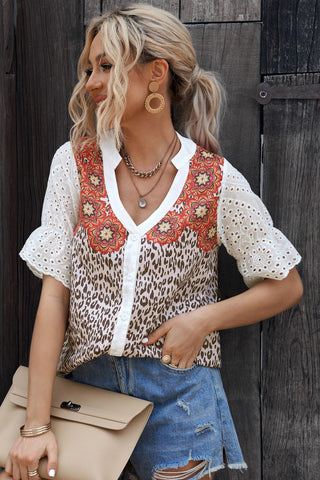 Spiced Leopard Buttoned Top