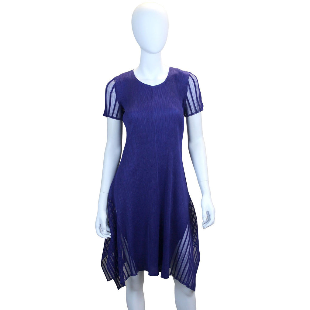 Cap Sleeve Illusion Crinkle Dress Sapphire Blue Shopveeca