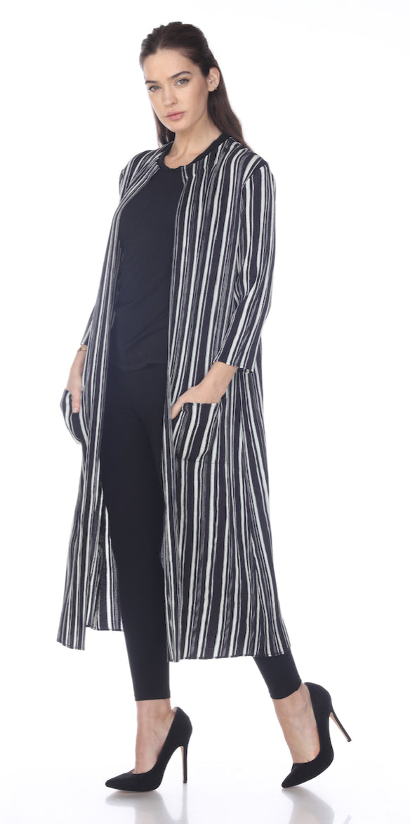 Black / White Stripe Duster - JK930 – ShopVeeca