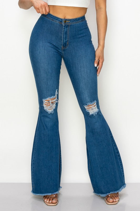Bell Bottom Jeans for Women High Waisted Stretch Classic Flare Bell Bottom  Raw Hem Fitted Wide Leg Denim Pants Trousers - Walmart.com