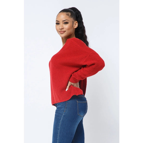 Women's Twist Open Back Loose Fit Long Sleeve Cozy Sweater