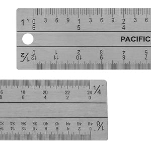 2 Pack | Pacific Arc Stainless Steel 6 inch Metal Ruler Non-Slip Cork Back, with inch and Metric Graduations