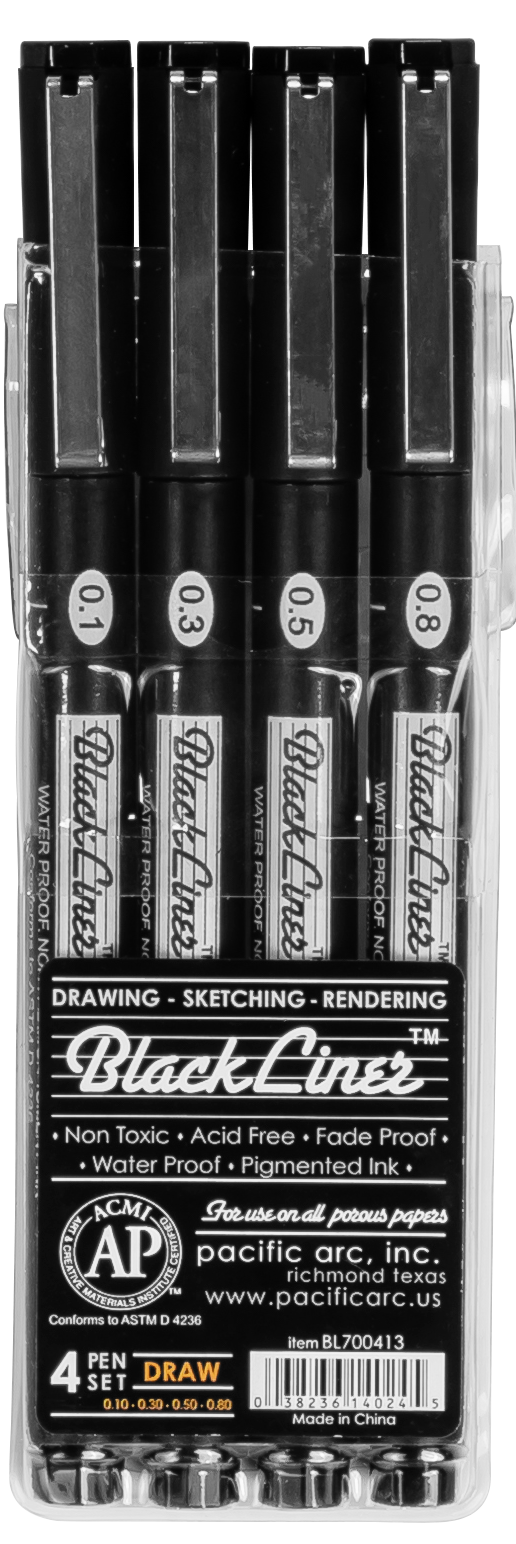 Pacific Arc, Blackliner Black Fineliner Pens, Set of 4 Differently Sized  Fine Drawing Pens for Artists, Sketching Pens, Journaling Pens, Hand