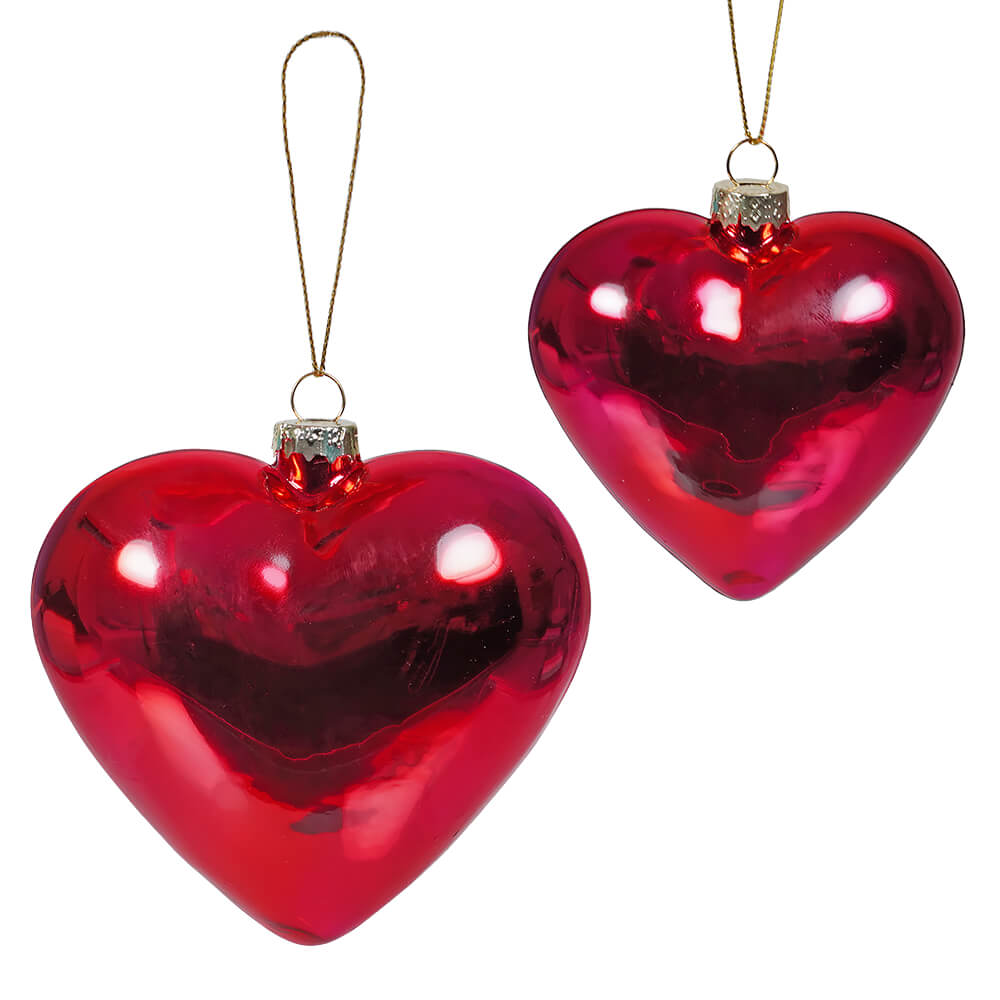 Creative Co-op Red & Pink Wool Felt Heart Ornaments Set/3