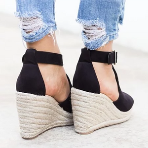 women chic espadrille wedges adjustable buckle sandals