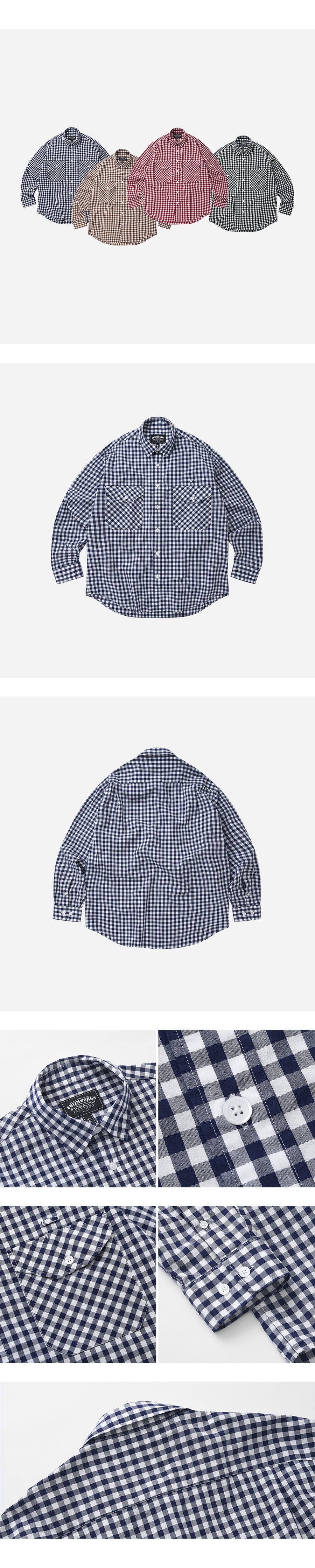 Compact Check Oversized Shirt - Navy