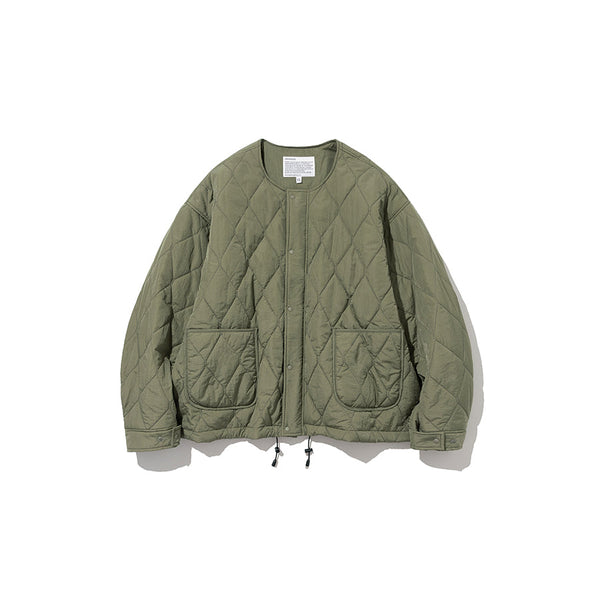 Quilting No Collar Blouson - Olive / Beige