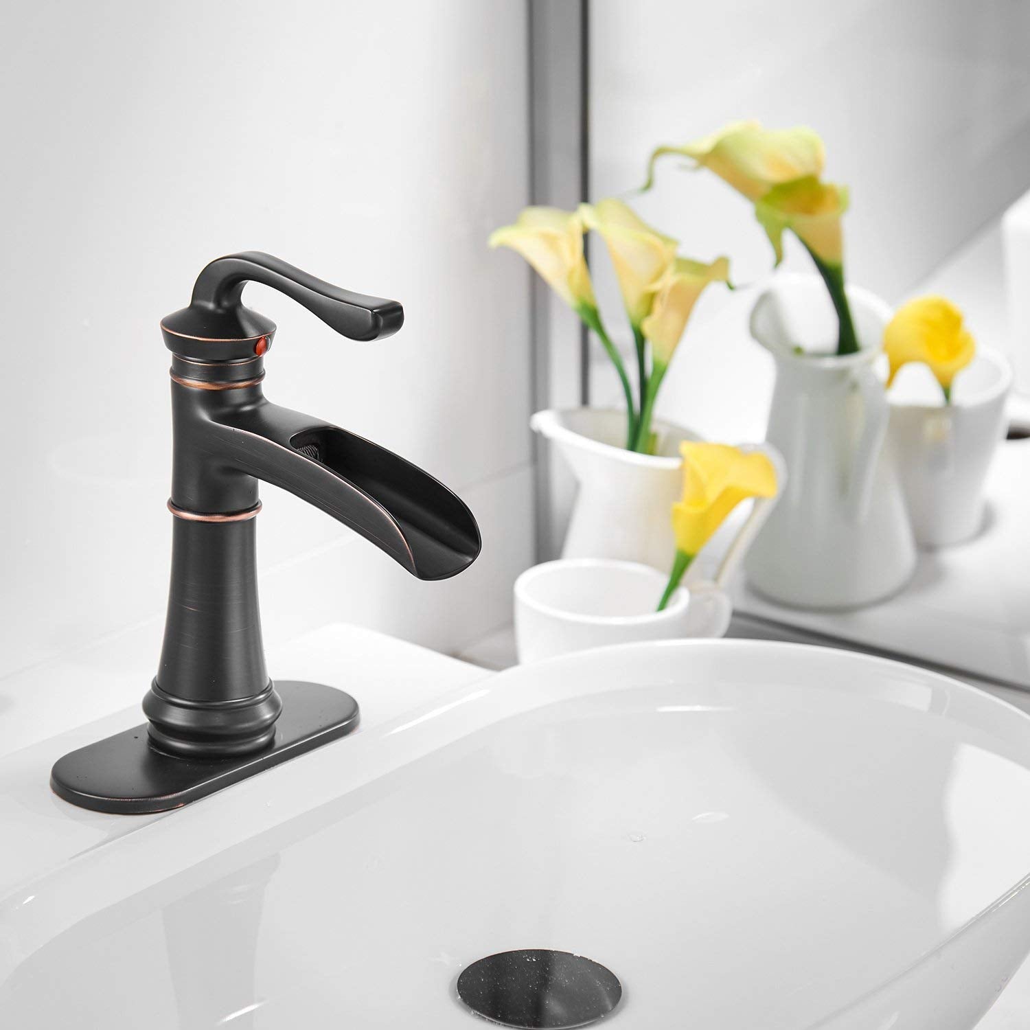 Bwe Waterfall Oil Rubbed Bronze Commercial Bathroom Vessel Sink Faucet Deck Mount Faucets