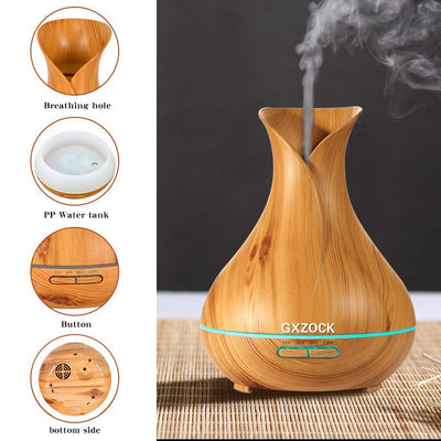 GXZOCK Essential Oil Diffuser, 400ml Wooden Ultrasonic Cool Mist Air Humidifier/Aroma Diffuser and Control Electric Aromatherapy humidifier Work with ultrasonic Essential Oil Diffuser