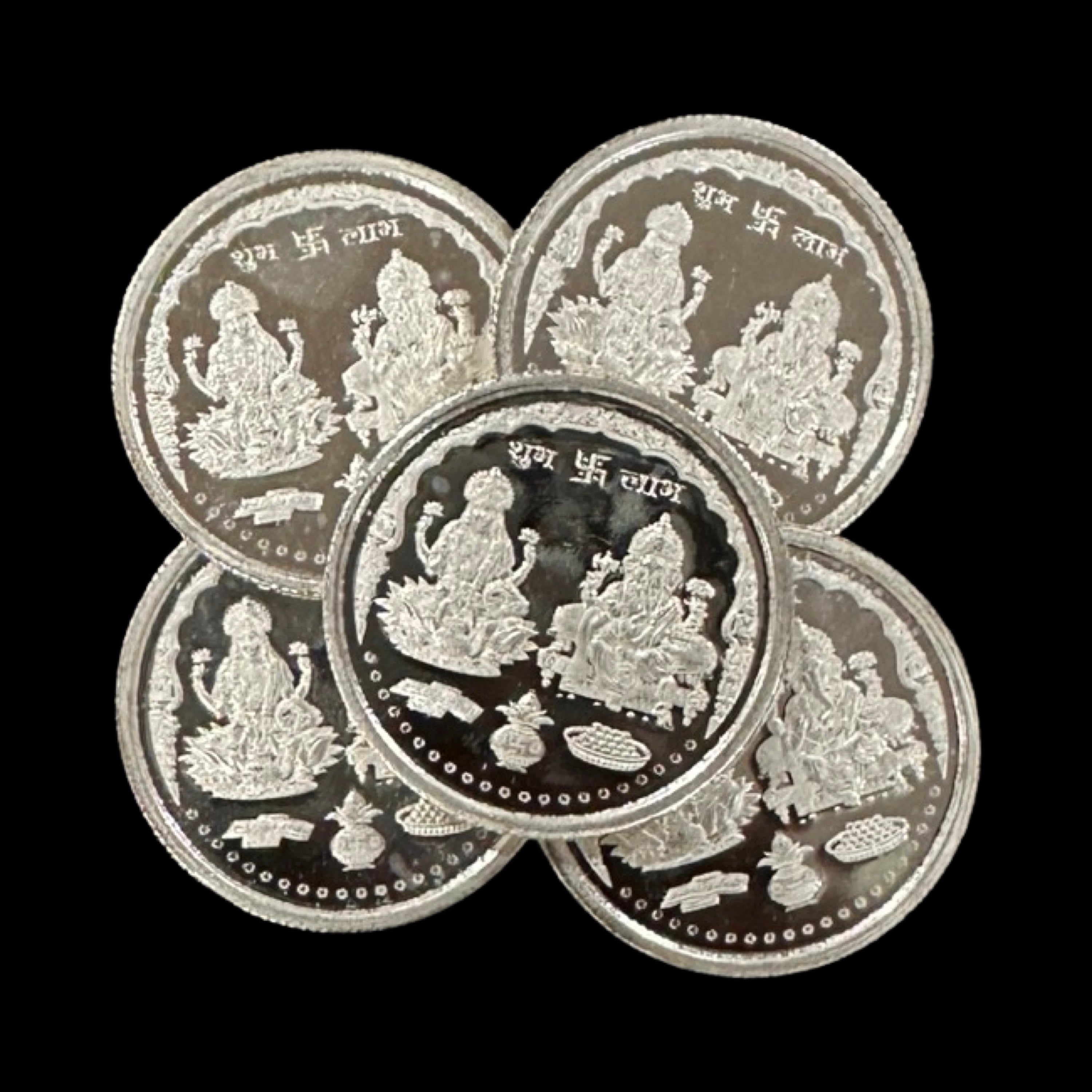 999 Pure Silver Ganesha Lakshmi / Laxmi 10 Gram Coins (pack of 5 Coins) - #02