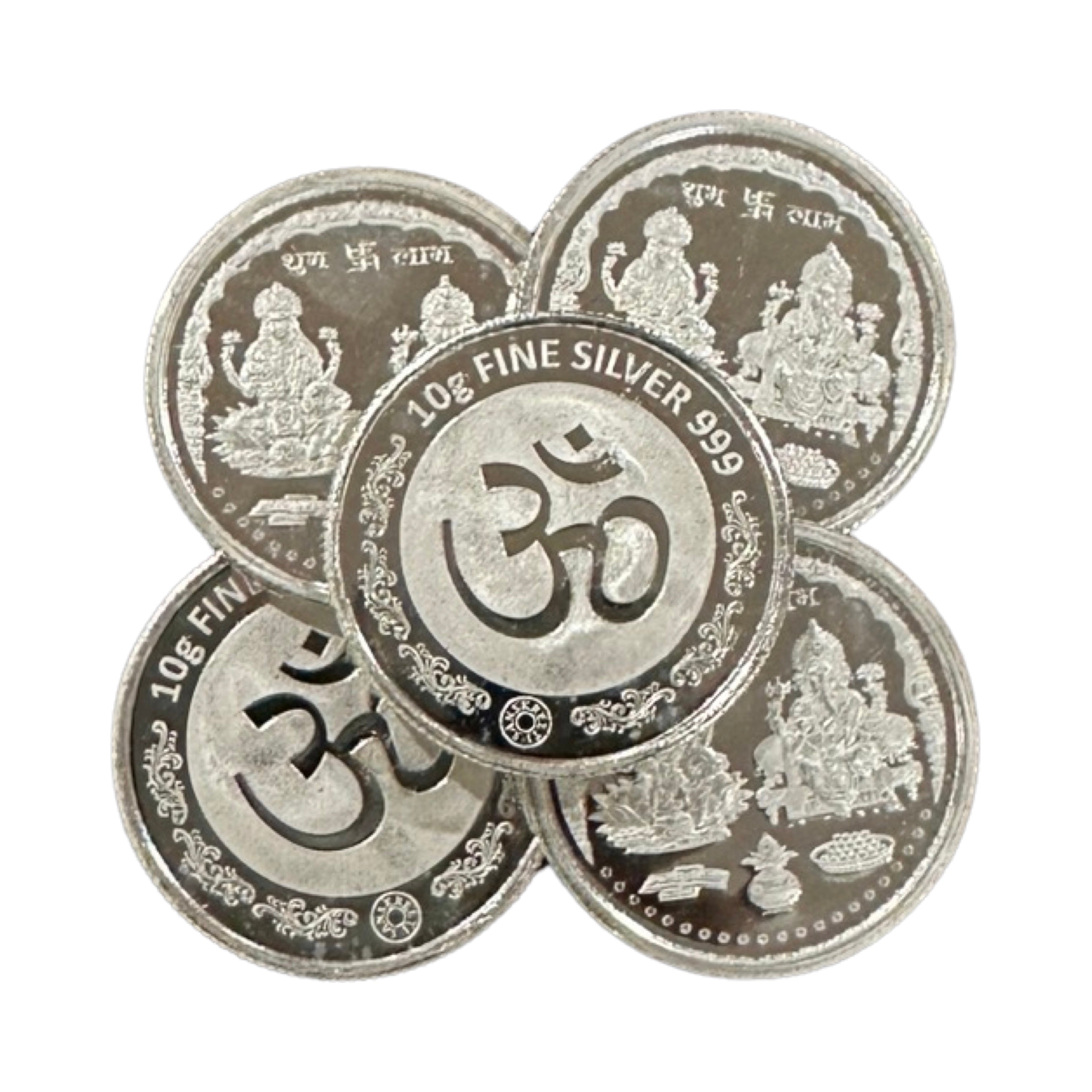  999 Pure Silver Ganesha Lakshmi / Laxmi 10 Gram Coins (pack of 5 Coins) - #02