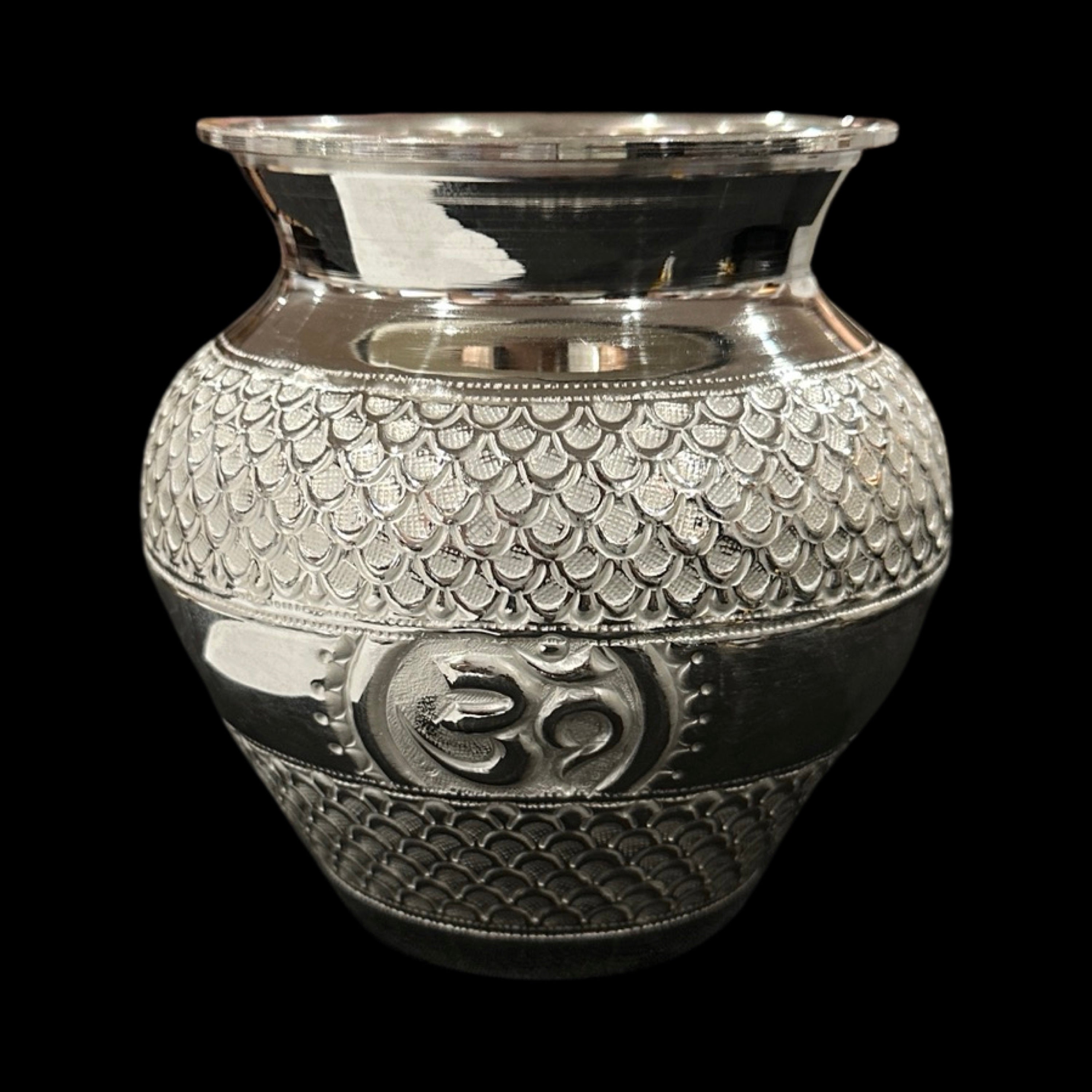 925 Sterling Silver Hallmarked 5.0-inch Puja OM / Swastika BIG Kalash - Style #08